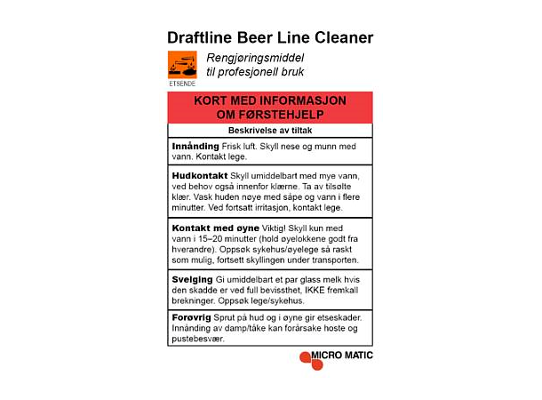 First help card -Draftbeer cleaner, NO